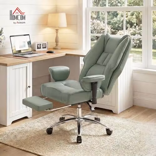 HOMCOM Green Executive Office Chair with Footrest, Ergonomic Reclining Synthetic Leather Chair with Headrest and Armrests, W/D/H: 70 x 78 x 126 cm – 2