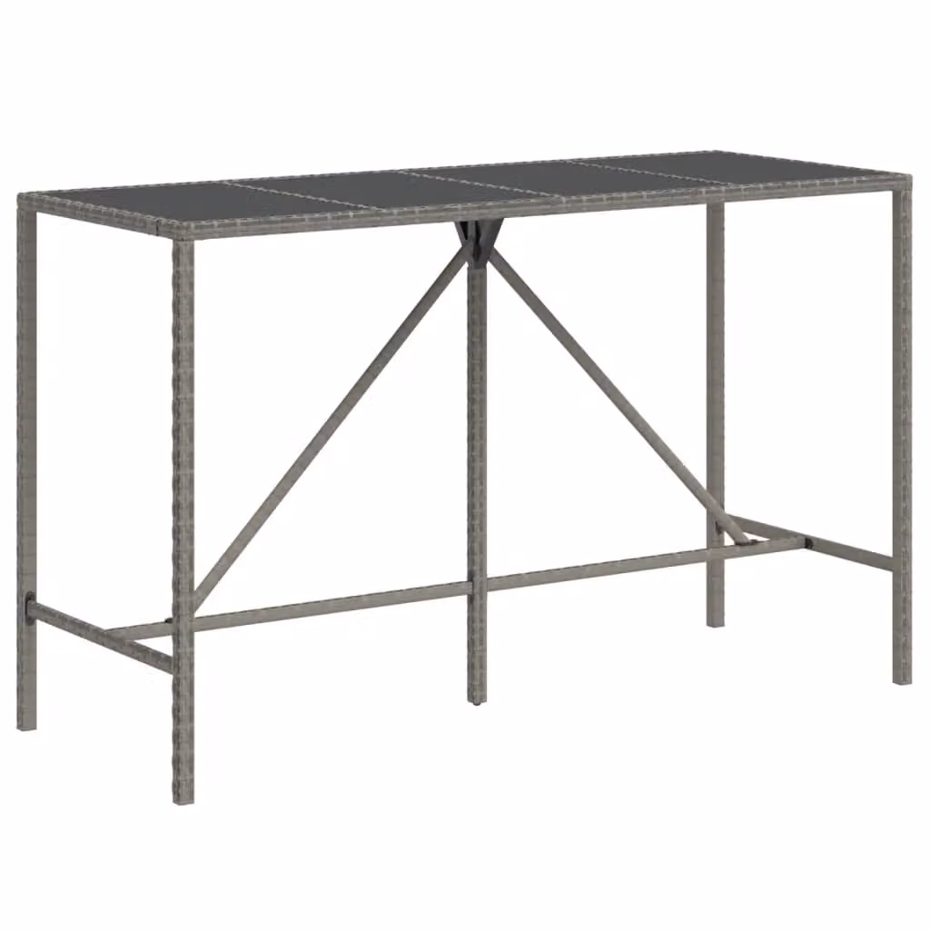 Berkfield Home Grey Poly Rattan Bar Table with Glass Top, W: 180 cm, D: 70 cm, H: 110 cm