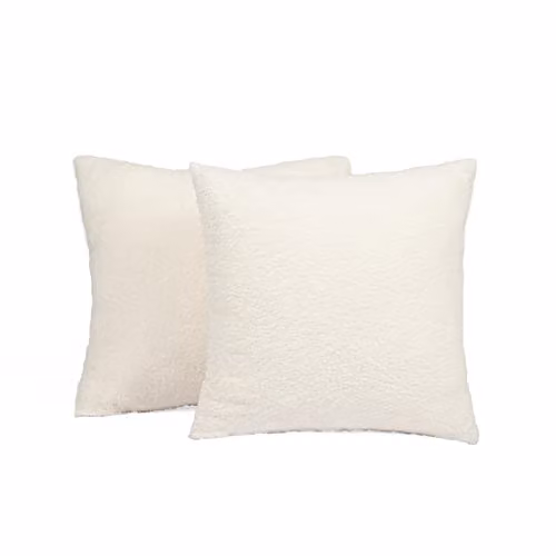 Highams Set of 2 Boucle Teddy Fleece Cushion Covers, Cream, W/D/H: 45 x 45 x 45 cm