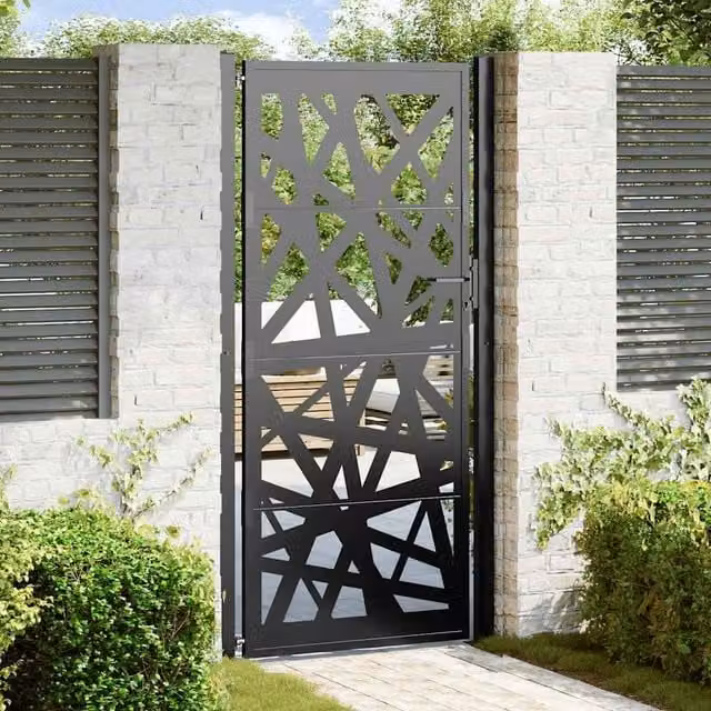 Berkfield Black Steel Garden Gate, W: 105 cm, H: 205 cm