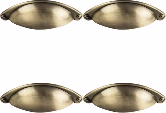 Loops 4 Pack Traditional Cup Pull Handles in Brushed Brass, W: 10.4 cm, H: 2.6 cm, Fixing Centres: 6.4 cm – 3