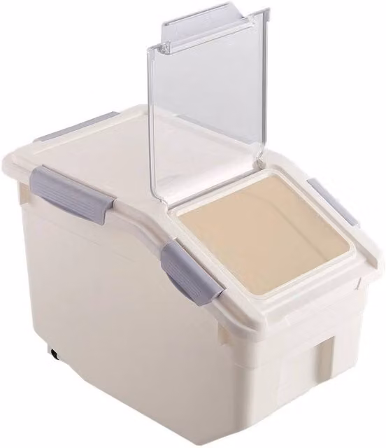VOGREX White and Transparent Plastic Rice Dispenser Storage Container with Lid for 10kg of Grain or Pasta – 1