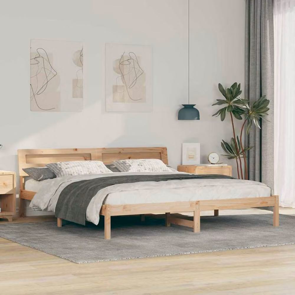 Berkfield Home Modern Solid Pine Wood Bed in Brown, 200 x 200 cm – 2