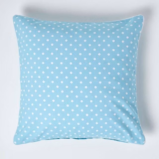 Homescapes Blue Cotton Polka Dot Square Cushion Cover, W: 60 cm