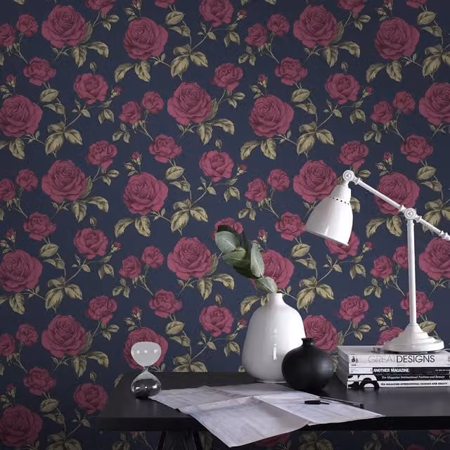 Boutique Countess Floral Botanical Wallpaper in Navy Blue and Multicolour