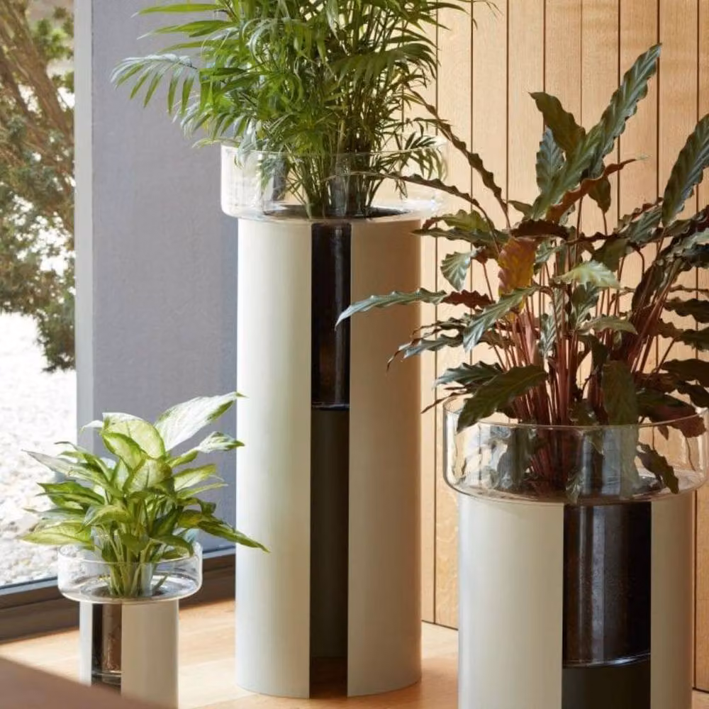 LSA Terrazza Planter in Clear and Grey Glass and Steel, Height: 60 cm – 3