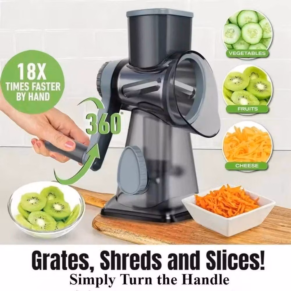 NESTLUNE Green 3 in 1 Rotary Vegetable and Cheese Grater with Multiple Blades – 3
