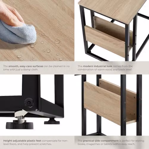 tectake Wigan Bedside Table in Oak with Black Industrial Frame, W/D/H: 36.5 x 36.5 x 60 cm – 5