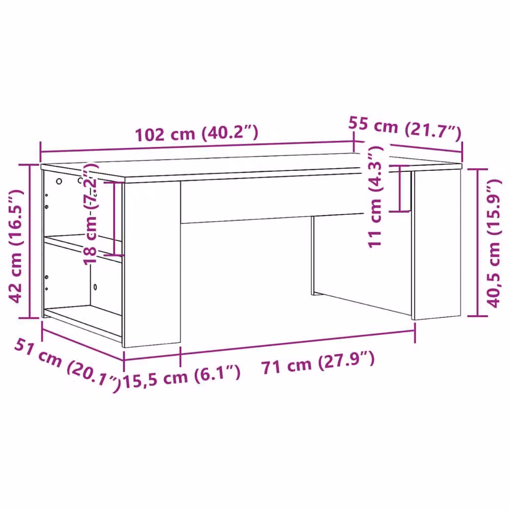 Berkfield Home Smoked Oak Coffee Table in Brown, W/D/H: 102 x 55 x 42 cm – 5