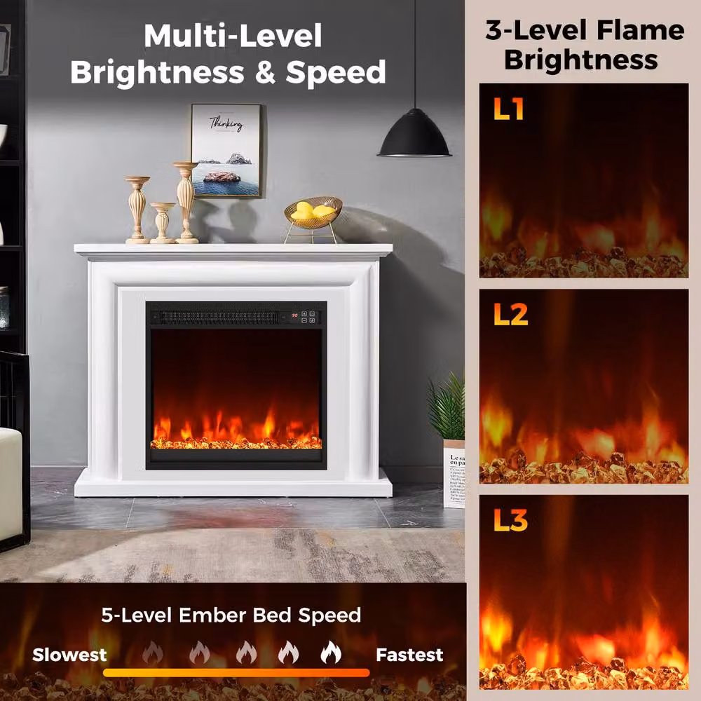 Costway 18 inch Recessed Electric Fireplace Insert 1500W Heater in Black – 7