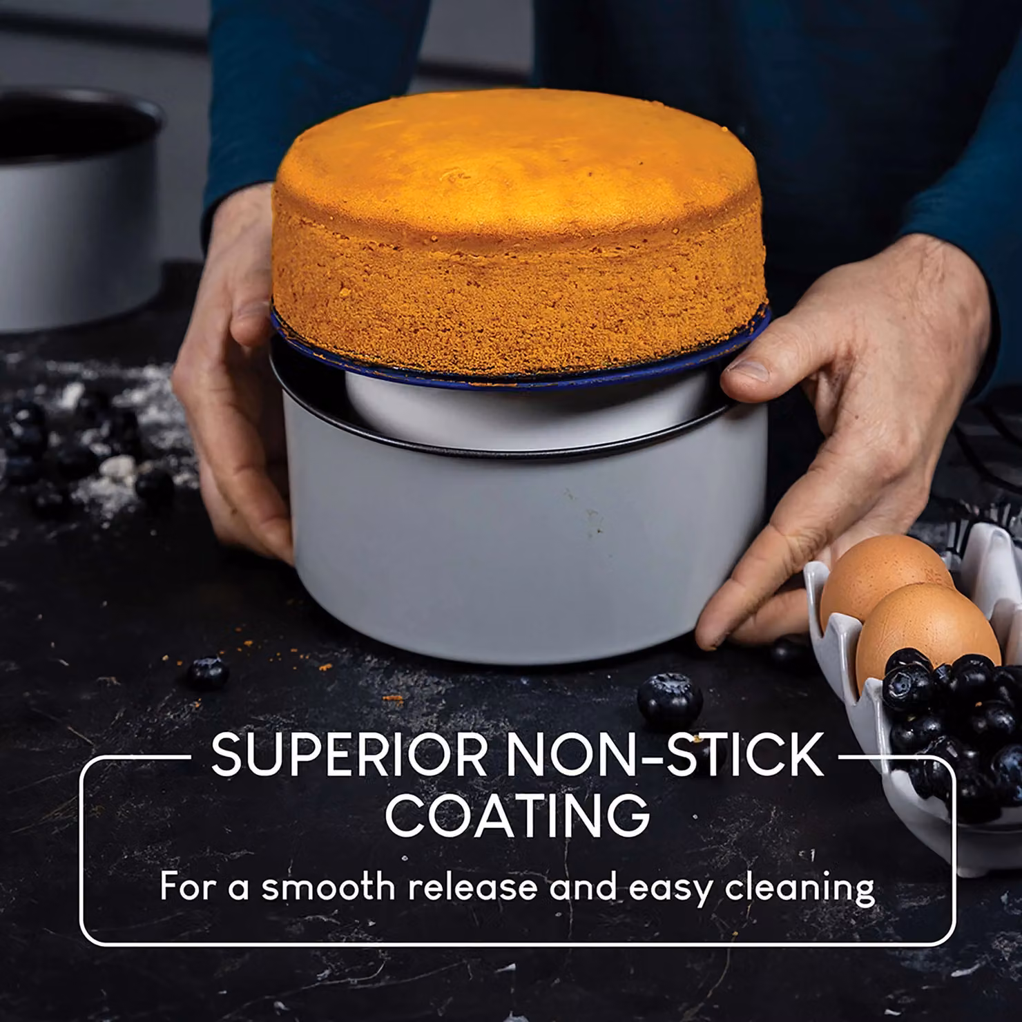 PushPan Set of 2 Non-Stick Round Grey Shallow Cake Tins, Diameter: 23 cm – 4