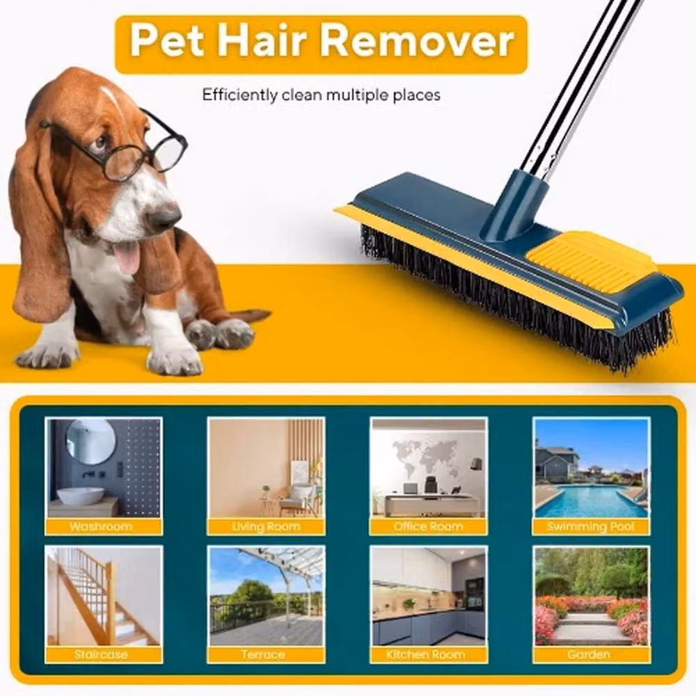 PAWNORA 2 in 1 Floor Scrub Brush and Squeegee with Telescopic Handle, Blue – 5