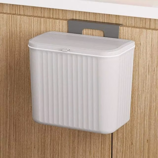 PAWNORA Hanging Kitchen Waste Bin with Flip Lid, Grey, 7 L