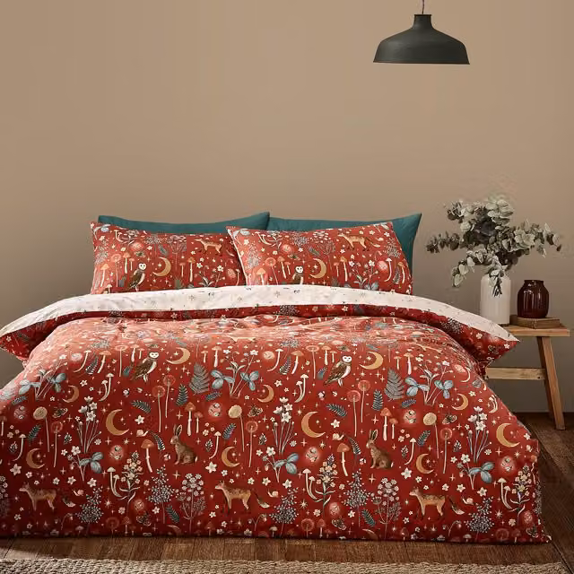 Catherine Lansfield Enchanted Twilight Reversible Floral Duvet Cover Bedding Set in Burnt Orange