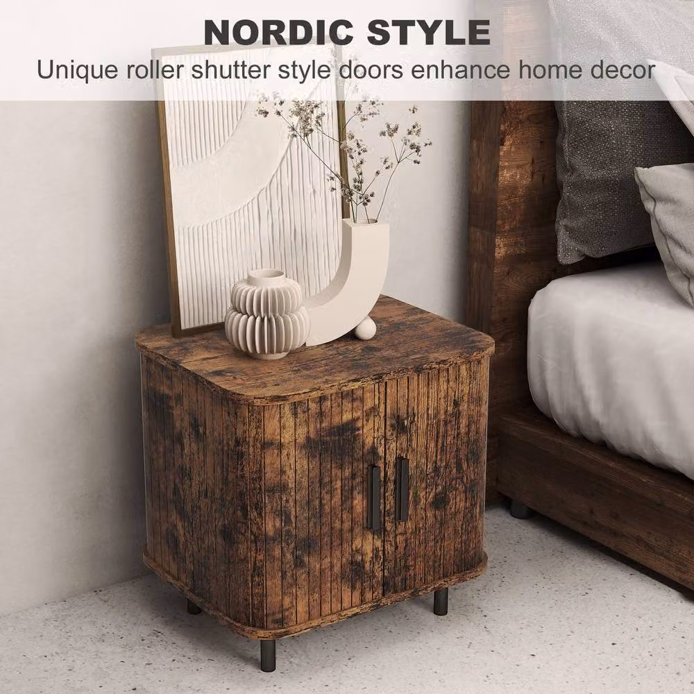 STILVORA Bedside Table with Sliding Doors in Rustic Brown – 4