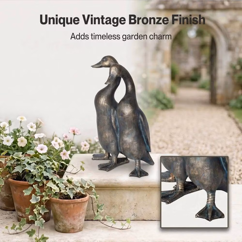 FLAVORA Levede Outdoor Resin Duck Sculpture Garden Ornament in Bronze, H 100 cm x W 15 cm x D 15 cm – 3