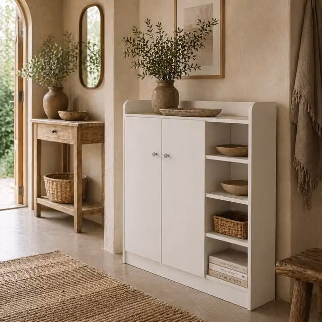Wyld Haus Rala White Shoe Cupboard with 4 Doors and 9 Adjustable Shelves, W/D/H: 90 x 30 x 90 cm – 1