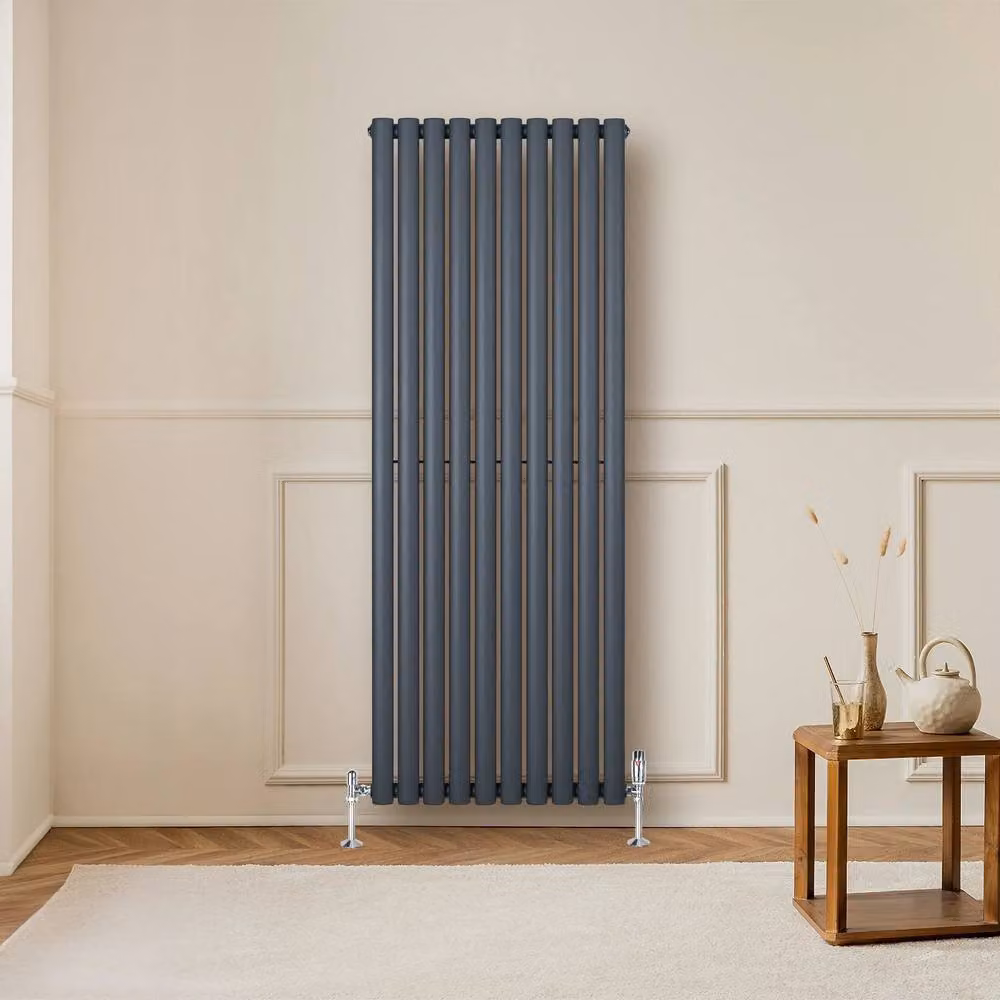 Monstershop Oval Single Column Steel Radiator in Anthracite Grey, H: 160 cm, W: 60 cm – 8