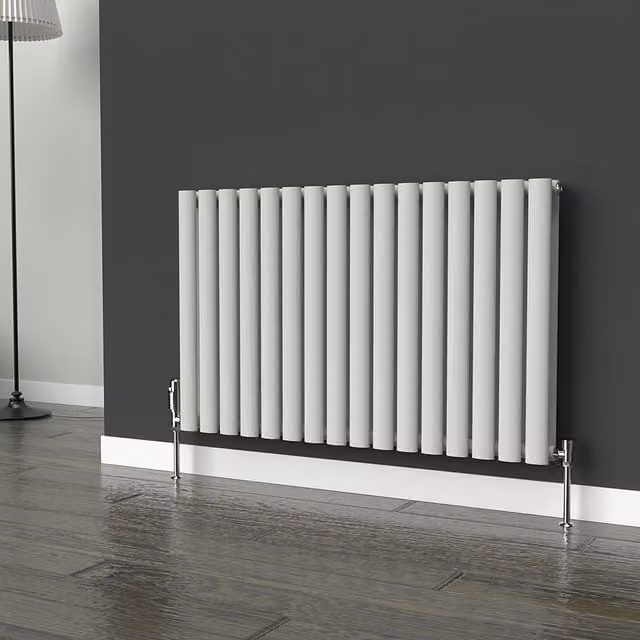 Lux Heat Oval Horizontal Coloured Double Radiator in Dove Grey, W: 96 cm, H: 60 cm
