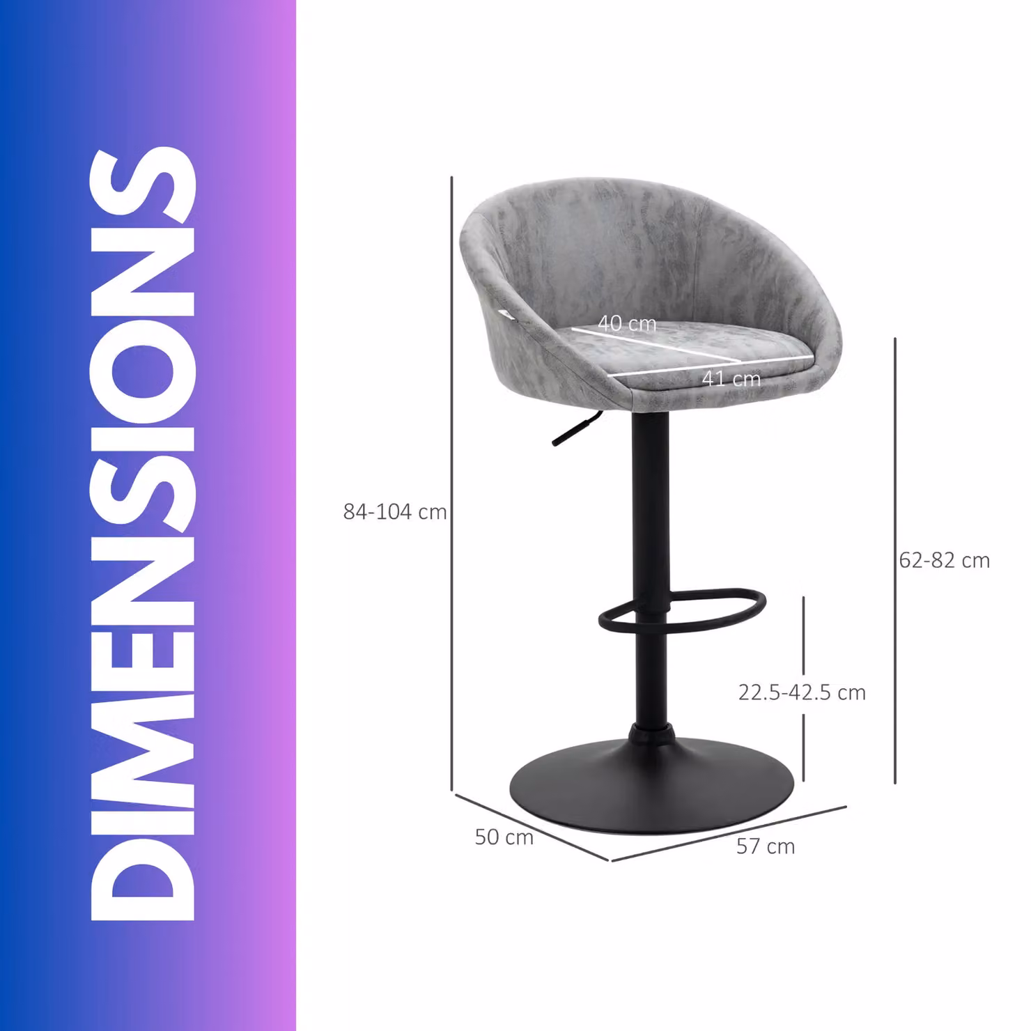 Rafaelo Mobilia Set of 2 Height Adjustable 360 Swivel Barstools with Backrest in Light Grey – 3