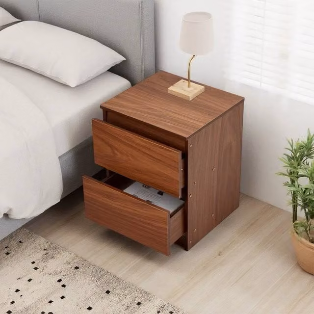 KORVIXA Modern Brown 2-Drawer Bedside Table Cabinet – 1