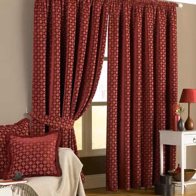 Make It A Home Belmont Chenille Jacquard Pencil Pleat Curtain Pair in Red, Width: 168 cm