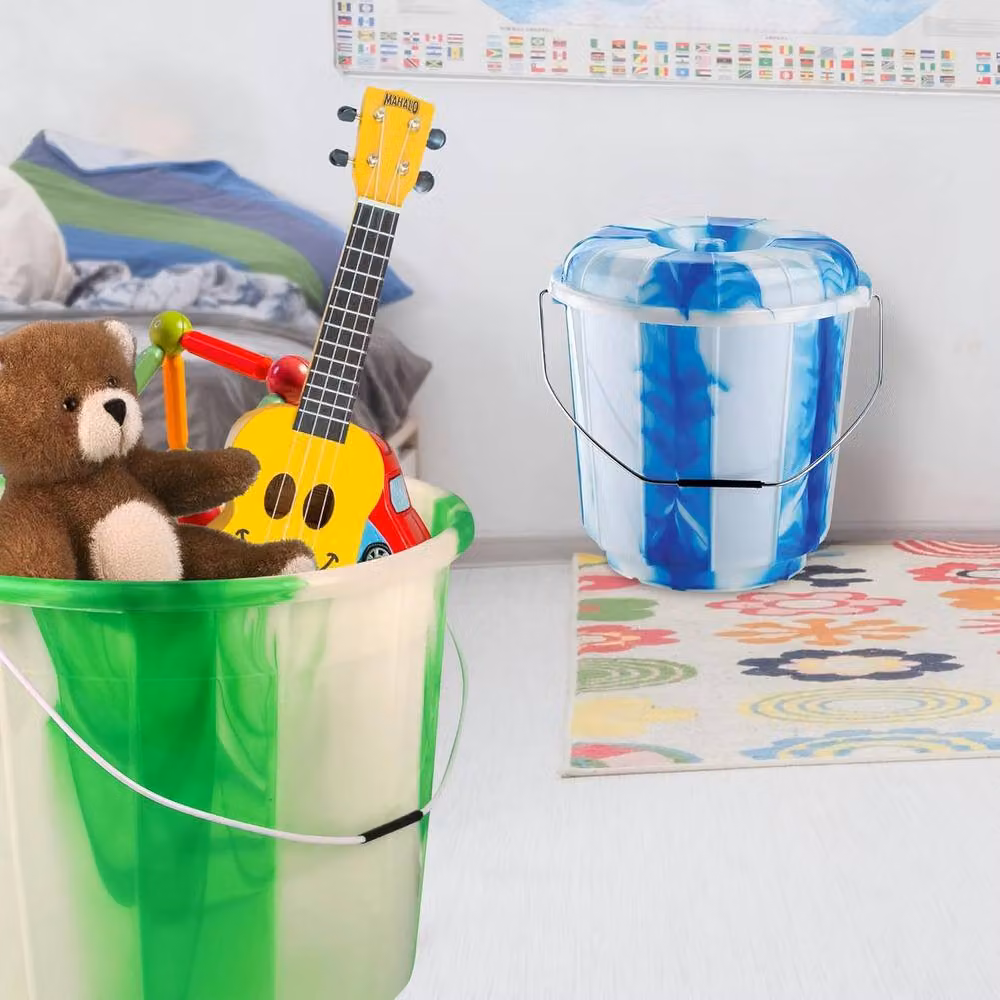 BARGAINS-GALORE Set of 2 Multipurpose Plastic Storage Buckets with Lids and Handles, 9l, Multicolour – 2