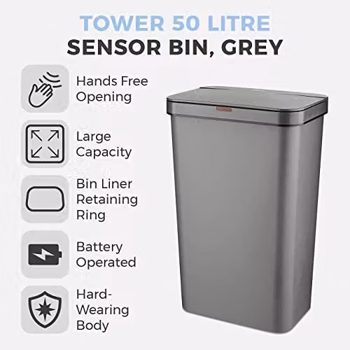 Tower Sensor Bin in Grey, W: 63.5 cm, D: 38.0 cm, H: 26.0 cm – 2