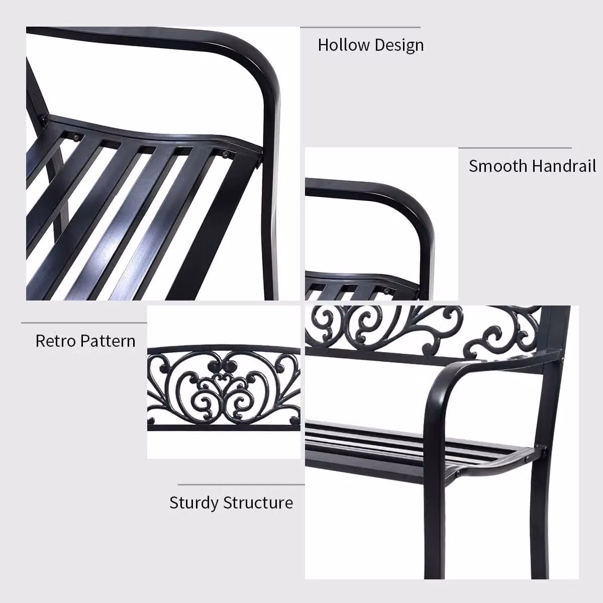 Gymax Classic Floral Pattern Metal Garden Bench in Black – 7