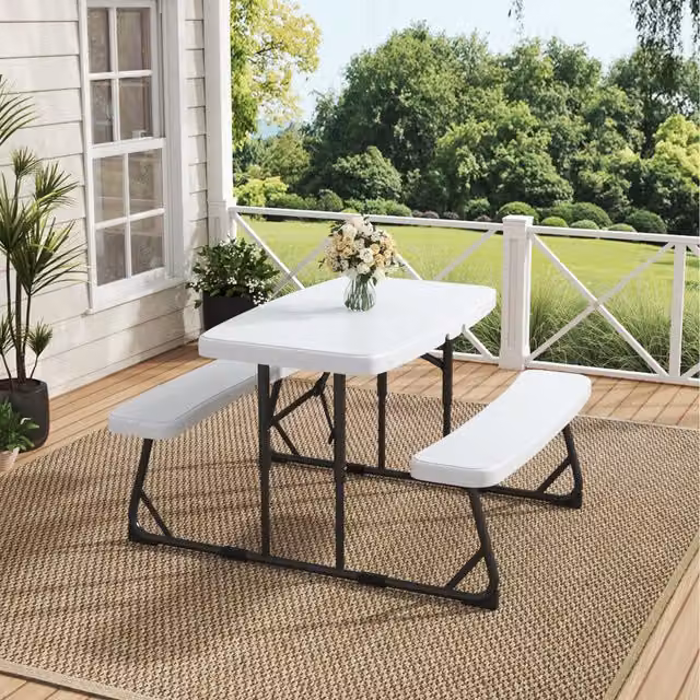 Komore Foldable Kids Picnic Table and Bench Set in Beige