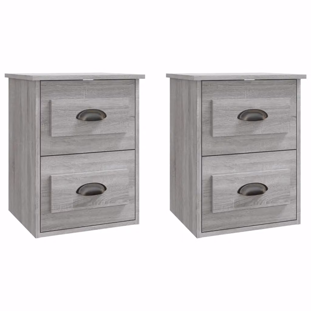Berkfield Home Set of 2 Wall-mounted Bedside Cabinets in Grey Sonoma, W/D/H: 41.5 x 36 x 53 cm – 2