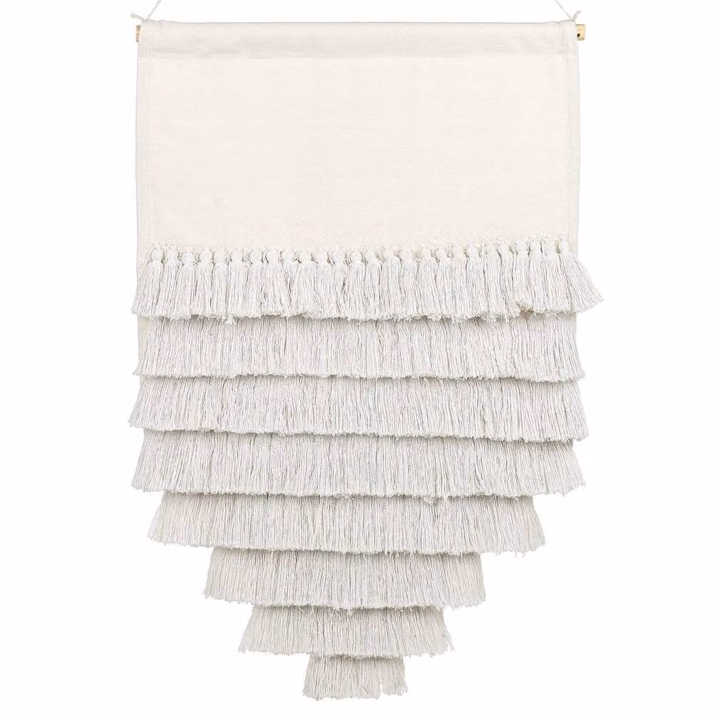 Wyld and Coco White Handwoven Cotton Tassel Wall Hanging – 2