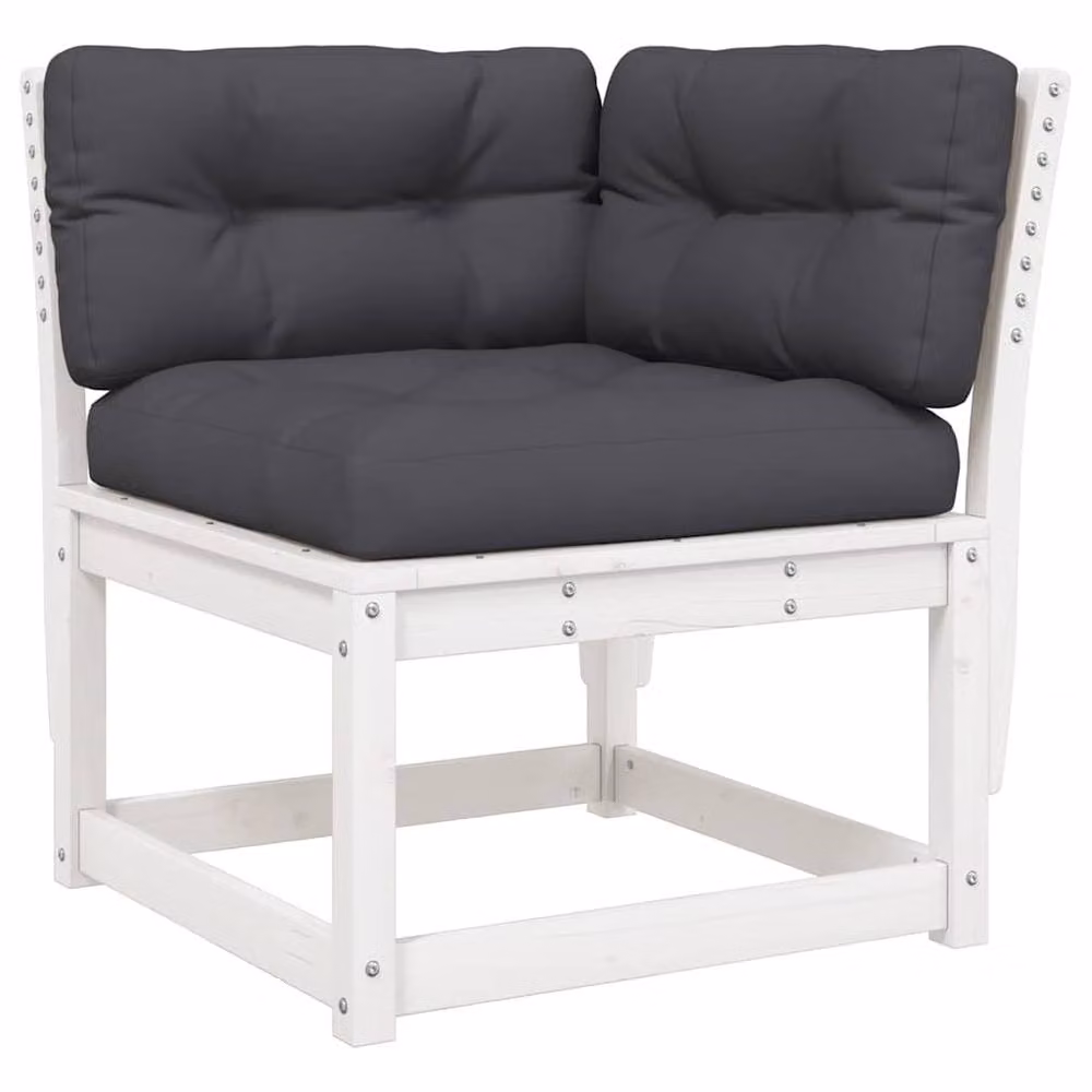 Berkfield Home 5 Piece L-Shape Garden Sofa Set with Fabric Cushions in White Solid Pine Wood – 3