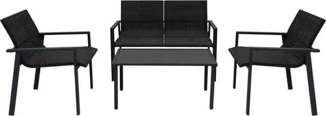 Monstershop Modern Black Rattan and Steel Patio Furniture Set with Glass Top