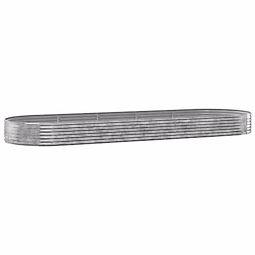 vidaXL Modern Silver Garden Planter in Matt Powder-coated Metal, W/D/H: 140 x 45 x 36 cm