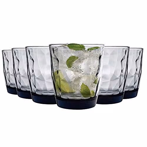 Bormioli Rocco Diamond Geometric Blue Glass Tumblers, 390ml, Pack of 6