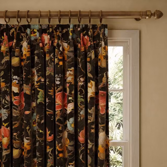 House of Hackney Artemis Opaque Black Velvet Fabric Curtain Panel