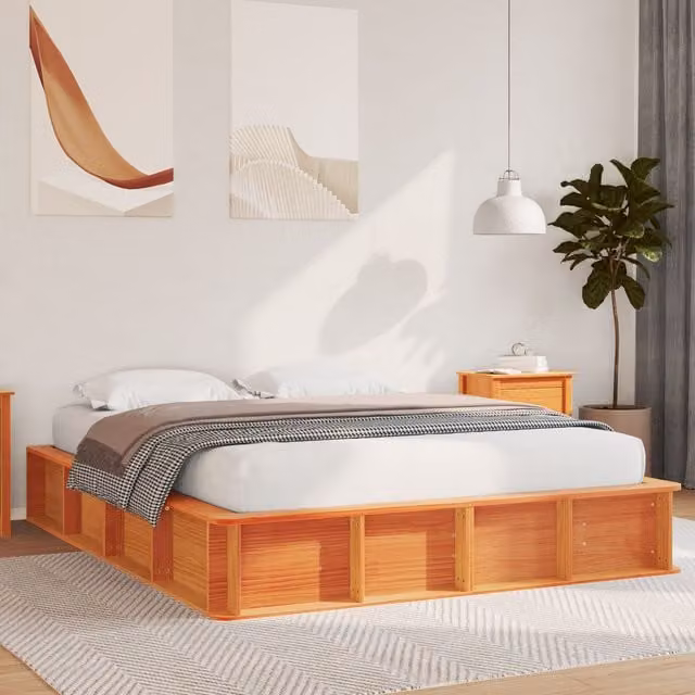 Berkfield Home Modern Solid Pine Wood Bed Frame with Lift-up Storage, Wax Brown, W: 150 cm, L: 200 cm