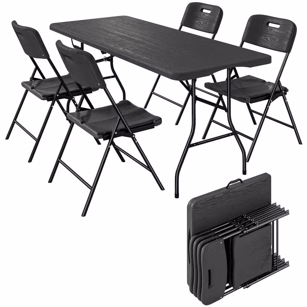 Outsunny 5 Piece 6ft Foldable Picnic Table and Chairs Set in Black, W: 180 cm, D: 70 cm, H: 74 cm – 2