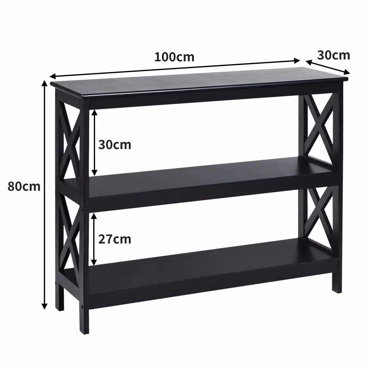 Costway 3-Tier X-Design Wooden Console Table with Shelf in Black – 6
