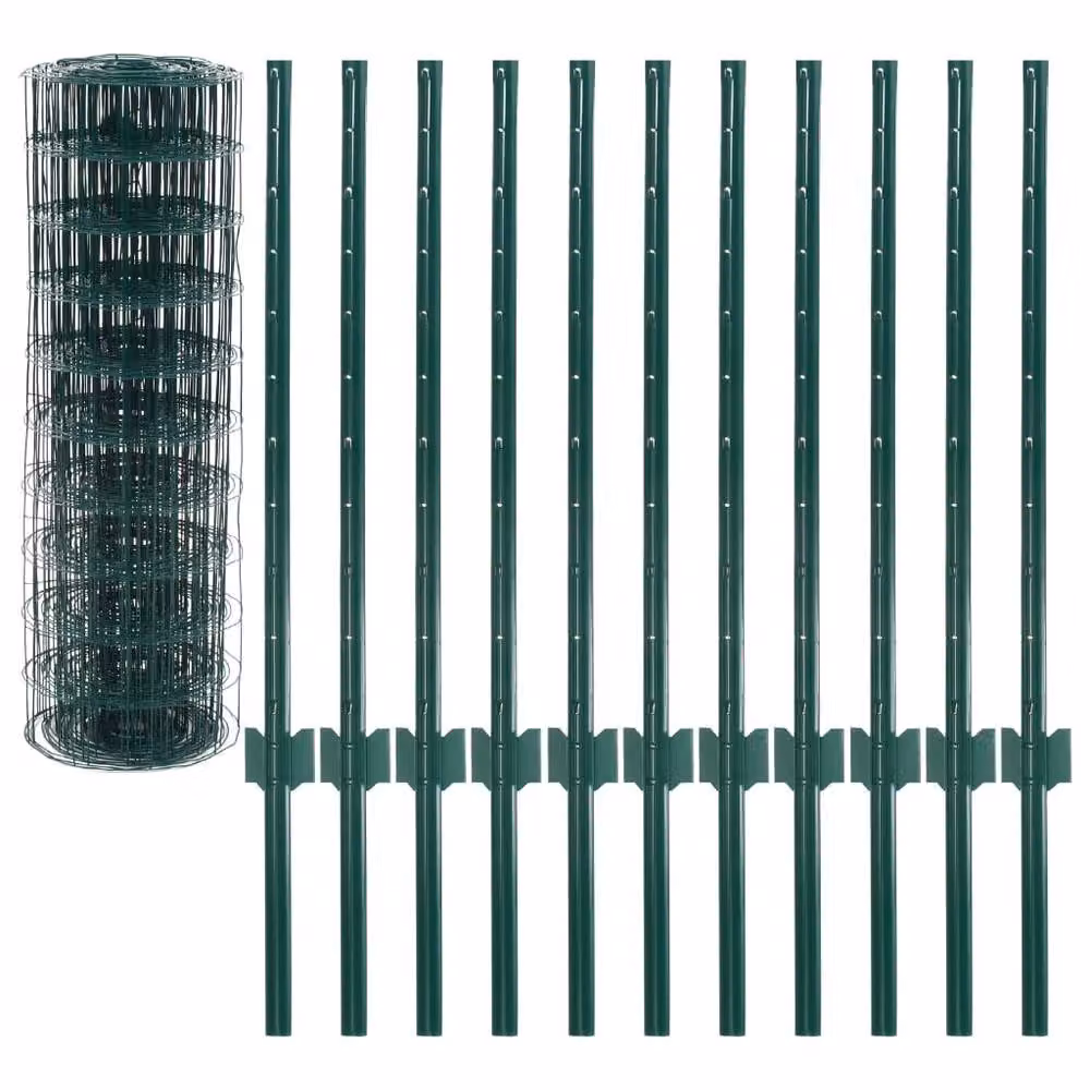 Berkfield Home Euro Fence PVC-Coated Steel Fencing, Green, W: 20 m, H: 0.8 m – 3