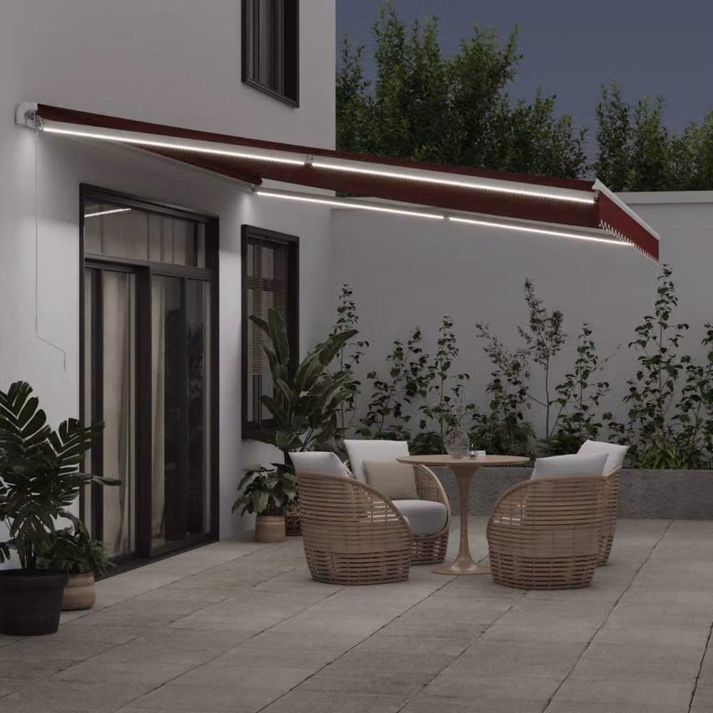 Berkfield Home Manual Retractable Awning with LED in Red, W: 500 cm, D: 300 cm – 3