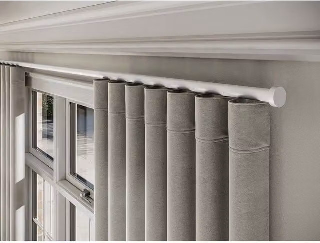 NewEdgeBlinds Styleline Gliding Curtain Pole Set with Stud End, White, Width: 150 cm