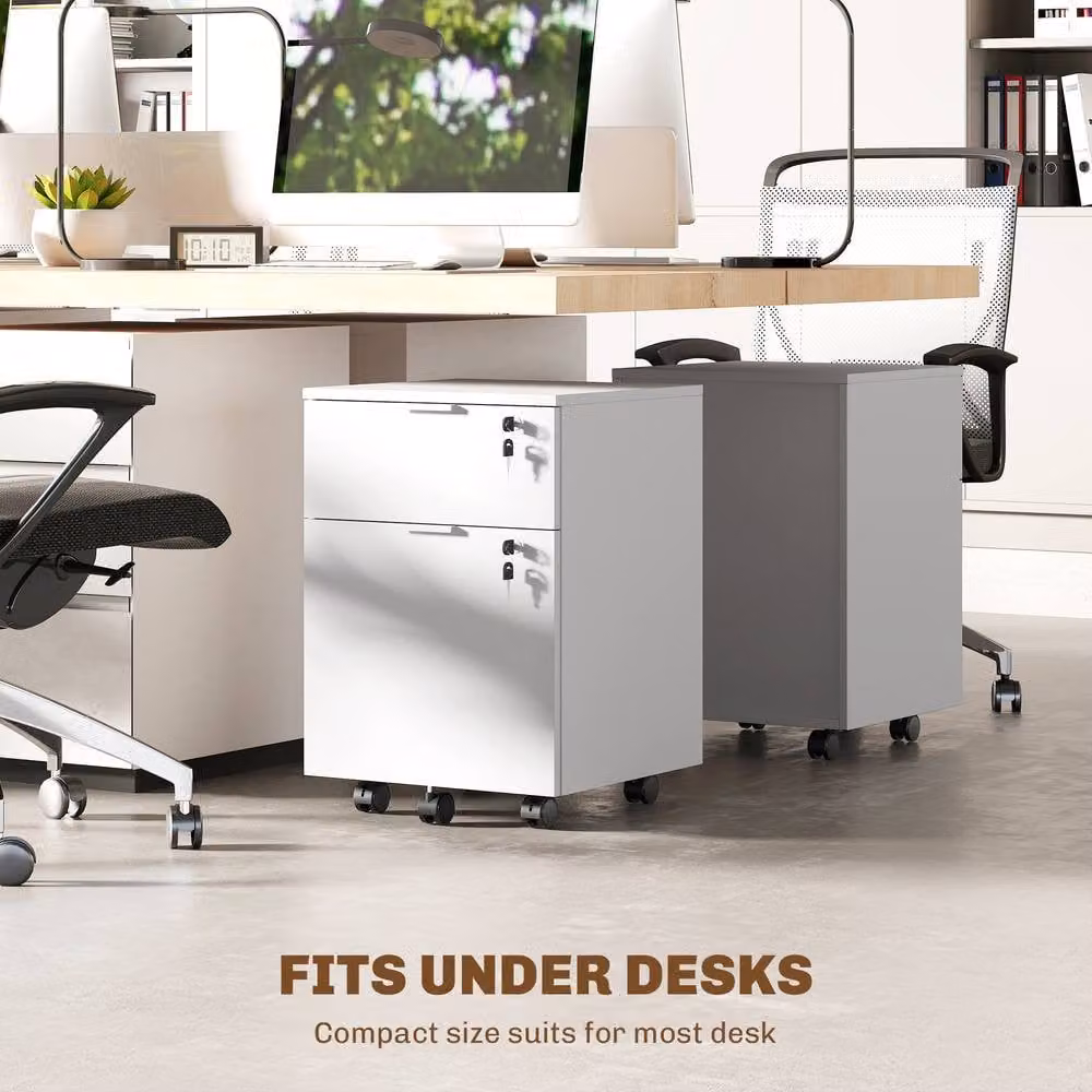 STILVORA White Lockable Filing Cabinet with 2 Drawers and Castors – 5