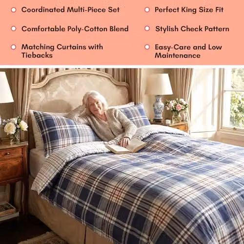 Rapport Home Brandon Check Room In A Bag Bedding Set in Blue, Red and Multicolour, including Duvet Cover, Fitted Sheet and Pillowcases, W: 180 cm, L: 200 cm – 2