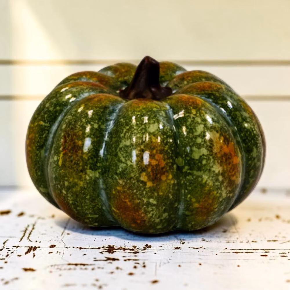 Four Candle Green and Brown Ceramic Vintage Style Pumpkin Ornament – 2