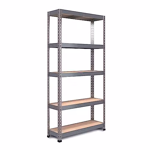 RBUK RB BOSS FastLok Heavy Duty Galvanised Steel Garage Shelving Units, 5 Tier Storage Racking with 1000kg Capacity, H x W x D: 180 x 90 x 45 cm – 1