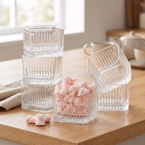 Eden & Willow Set of 6 Ribbed Glass Dip Bowls with Diamond Cut Base, Clear – 3