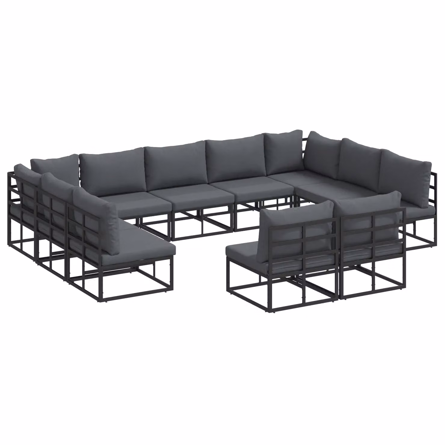 Berkfield Home 11 Piece U-Shape Garden Sofa Set with Cushions and Pillows in Black Powder Coated Aluminium – 2