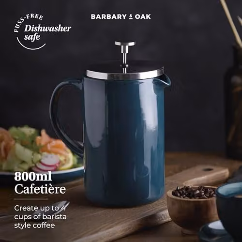 Barbary & Oak Nattura Ceramic Cafetiere French Press with Stainless Steel Plunger, 800ml, Agave Blue – 7